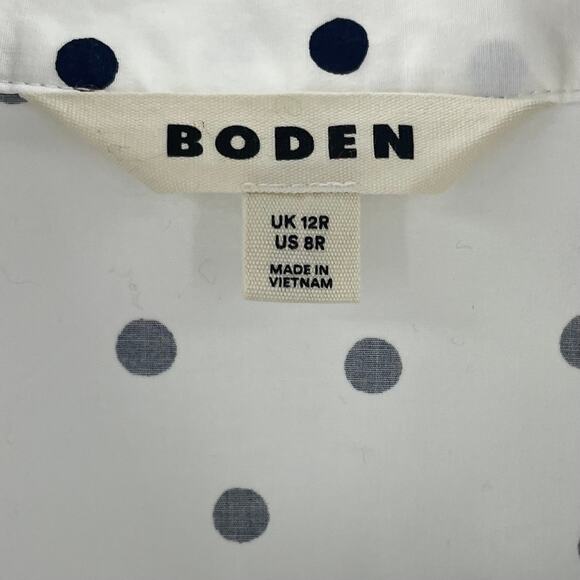Boden Saskia Stretch Cotton Shirt Ivory Spaced Polka Dot Navy Blue 8 - Picture 6 of 9